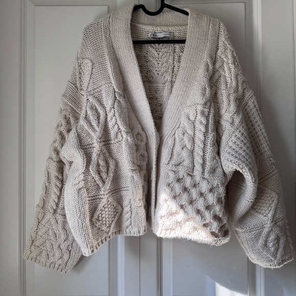 Zara Sweaters - Zara Chunky Cable Knit Patchwork Cardigan ✨ Cream | Large